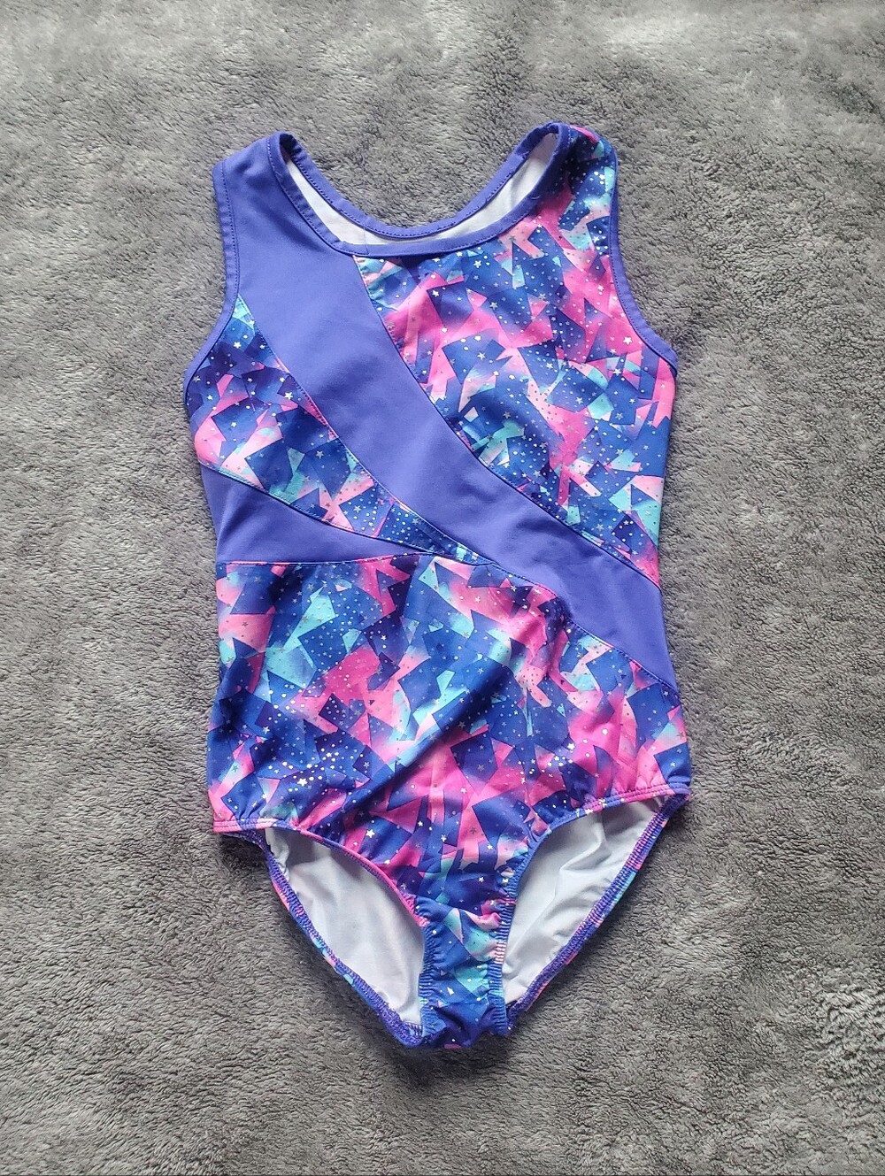 DANSKIN Purple Pink Sparkle Geometric Leotard Dance / Gymnastics Size M (7-8)